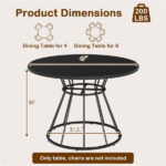Black 47" Round Dining Table , Family-Sized for 4-6 People, Hourglass Metal Base & Curved Tabletop - Image 5