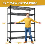 Heavy Duty Storage Shelves 55.12" W Wire Shelving Unit with Wheels 3200LBS NSF Metal Shelves for Storage Adjustable Garage Storage Rack Pantry Shelf Commercial Shelving, 75.59" H X 55.12''W X 23.62 - Image 8
