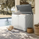 Outdoor Storage Shed, 34 Cu Ft Horizontal Outdoor Storage Cabinet, Lockable Outdoor Storage Box for Garbage Cans, Lawn Mower and Tools, Grey & White - Image 14