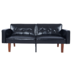Modern PU Leather Futon Sofa with Tufted Backrest, Adjustable Reclining Couch with Wood & Metal Legs, Mid-Century Style Sofa for Living Room - Image 5