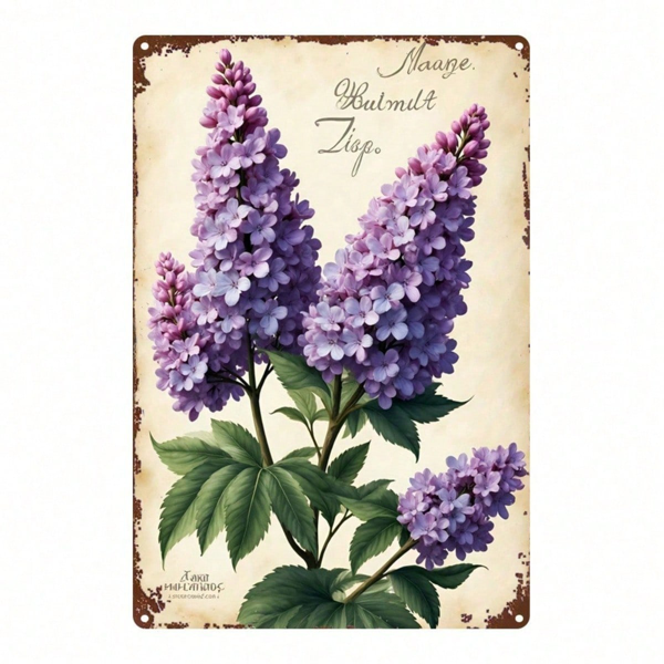 CIFbuy Vintage Purple Lilac Flowers Metal Sign 8x12 Inch" Waterproof Rustproof Retro Wall Decor, 2D Flat Illustrated Plaque For Home Ga 8x12 ikTok, 8x12 ikTok, t Self-pickup Logiopics