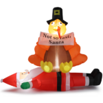Replace 57412109 4.9 FT Lighted Christmas Inflatable Decoration, Inflatable Turkey Sitting on Santa Claus, Funny Blow Up Yard Decorations with Built-in LED Lights for Holiday Party Front Yard Lawn Garden Decor - Image 13