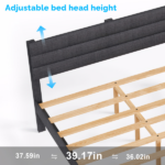 Dark Gray Queen Size Tufted Platform Bed Frame - Linen-Like Upholstery, Horizontal Stripe Headboard - Image 6