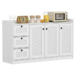 White Buffet Sideboard Cabinet, 3 Drawers & 3 Shutter Door Cabinets, Abundant Storage Space
