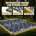 10' x 8' Reversible Outdoor Rug Carpet: LED Light PP Straw Rug with Carry Bag & Ground Stakes for Patio Backyard - Image 7