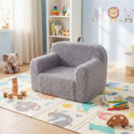 2-in-1 Flip Open Kids Sofa Lounger, Teddy Fleece Toddler Couch with Carry Handle for Ages 3+ (Green) - Image 15