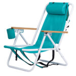 Folding Beach Chair, 4 Position Portable Backpack Foldable Camping Chair with Headrest Cup Holder and Wooden Armrests, Green - Image 8