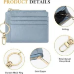 Pink minimalist ultra-thin mini wallet, artificial soft leather bank card bag, comes with a wrist strap, lanyard, and keychain, and is a portable small wallet for commuting and shopping - Image 4