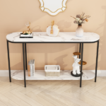 Same Code 40085878 Console Table 2 Tier Narrow Entryway Table with Storage Shelves Faux Marble Narrow Table for Living Bedroom Hallway Office Easy Assembly, Black & White - Image 13