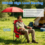 Folding Camping Chair with Detachable 8-Rib Sun Umbrella, 42.13 Inch Canopy Aluminum Alloy Portable Lawn Chair Supports 330LBS with Cup Holder - Image 3