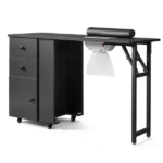 Nail Desk Folding Table, Black MDF Manicure Station w/ 2 Drawers & 1 Door Cabinet for Nail Art Salon Home Beauty - Image 8