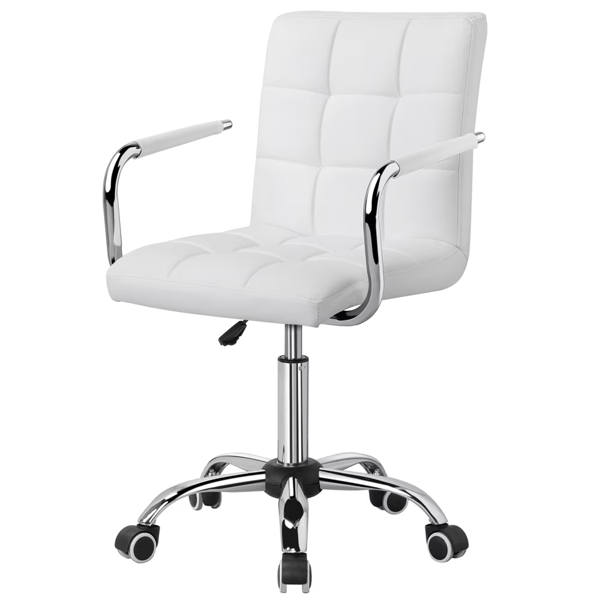 Modern Adjustable Faux Leather Swivel Office Chair with Wheels, White