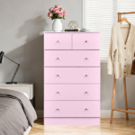 25.98"*15.75"*43.7"(L*W*D) 5-Tier 6-Drawer Cabinet Drawer Dresser with Gold Handles Macaron Pink - Image 10
