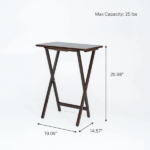 3-Piece Rubberwood Folding TV Tray Table Set of 2 with Storage Rack, Walnut - Image 2