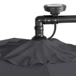 10FT Round Banana Hanging Patio Umbrella with 18 LED Lights, 6 Iron Ribs, Iron Straight & Curved Pole, Waterproof Polyester Canopy, with Stand Sleeve and Cross Base, Gray - Image 11