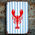 CIFbuy 1pc Vintage Red Lobster Metal Sign 8x12in, Nautical Retro Distressed Wall Art With Blue Striped Background For Home Cafe Bar Gar TikTok, TikTok, Wall Self-pickup Logiopics - Image 3