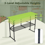 Foldable Hardwood Workbench Adjustable Wood-Top Utility Table with Locking Casters - Image 3