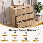 Handleless Grille-Finished 3-Drawer Bedside Table P2 Particleboard + MDF & Melamine Veneer + Thermoformed Drawer Cabinet 23.62*12.99*22.05in Oak - Image 12