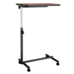 Multifunctional Adjustable Bedside Table MDF + Iron Movable Sofa Side Table 4-Wheeled Small Computer Desk with Brakes 26.5*16.5*27~44in Dark Wood Grain Color - Image 3