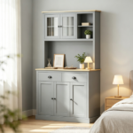 71" Gray Freestanding Kitchen Pantry Cabinet – Modern Tall Hutch with Wide Countertop and Custom Adjustable Shelves - Image 3
