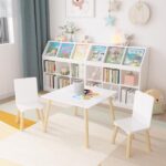 Kids Table and 2 Chairs Set, 3 Pieces Toddler Table and Chair Set, Wooden Activity Play Table Set (White) - Image 11