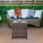 Replace 6088352 Glass Surface Brown Gradient Iron Frame Rattan Side Table - Image 17
