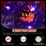 24in Pre-lit Halloween-Themed Christmas Wreath, Lighted Artificial Xmas Wreath with 50 Purple & Orange Lights and 100 PVC Tips and DIY Ball Ornaments, for Front Door Gate Wall Xmas Party Decorations - Image 8