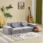 14 PCS Modular Kids Play Couch, Convertible Foam Building Block Sofa Fort Play Set, Corduroy Detachable Floor Sofa for Toddlers Playroom Bedroom Living Room, Grey - Image 10