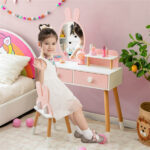 2-in-1 Kids Vanity Table Set with Detachable Mirror, Pink Dressing Table with Storage Shelf & Drawers for Girls - Image 5