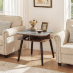 Faux Marble Side Table with 4-Sided Storage Shelves, 24" Square End Table for Living Room Bedroom - Image 2