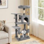 44" Multi-Level Cat Tree with Spacious Top Perch, 2-Door Condo & Hammock for Indoor Cats -Light Gray - Image 11