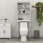 Over The Toilet Rack 2 -Tier Toilet Bathroom Spacesaver Storage Shelf with 2 Doors Wood Storage Organizer Cabinet for Bathroom Freestanding Shelf-White - Image 8