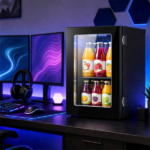 0.6 Cu.Ft Mini Beverage Refrigerator with Digital Touch Control 40°F-61°F Adjustable Thermostat, 360° Air Circulation Silent Compressor Cooler Blue LED Light Tempered Glass Door Holds 24 Cans Black - Image 9
