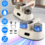 72000 Times/Min Tapping Mattress Vacuum Cleaner with UV-C Sanitizing Light, 9000PA & 15000PA Dual Suction Cordless Dust Mite Remover with Double Dust Cup