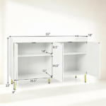 White 4-Door Buffet Storage Cabinet with Push-to-Open Soft Close Doors, Adjustable Metal Legs Anti-Tip Kits Engineered Wood Sideboard Coffee Bar Station for Kitchen Dining Living Room - Image 4