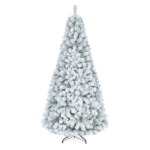 6 FT Snow Flocked Artificial Christmas Tree with 600 Branch Tips, Hinged PVC Xmas Tree Foldable Metal Stand Flame Retardant for Home Office Holiday Party Decor White Green - Image 2