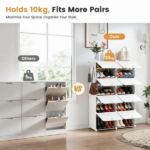 4-Tier Shoe Rack with Side Hooks, 32-Pair Capacity Sturdy Metal Frame Storage Organizer, White&Black Plastic Panel Shelf for Entryway, Bedroom&Dressing Room White(Shipment from Walmart) - Image 3