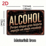 CIFbuy Vintage Spanish Alcohol Metal Wall Sign, Funny Retro Iron Bar Art, Alcohol Begins With Salad, Home Cafe Office Decor, Wine Beer TikTok, TikTok, ol Begins With Salad, Home Cafe Office Decor Self-pickup Logiopics - Image 2