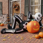 7ft Inflatable Halloween Decor with Lying Skeleton, 7 Built-in LED Lights, Black & White, 12V 1250mA US Power Adapter - Image 8