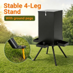 14 Gallon Gravity Deer Feeder 50-90 LBS Capacity Galvanized Coated Steel Wildlife Game Feeder with 4 Feeding Trays Lockable Lid Ground Pegs for Hunting Ranch Backyard Black - Image 8