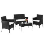 2pcs Arm Chairs 1pc Love Seat & Tempered Glass Coffee Table Rattan Sofa Set Black - Image 21