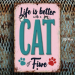 CIFbuy Vintage Cat Metal Wall Art, Turquoise Cat Lettering Pink Paw Print Sign, Retro Iron Plaque For Home Kitchen Garden Farmhouse, Ca TikTok, TikTok, Self-pickup Logiopics - Image 3