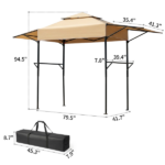 3.3x12.5FT Double Top Grill Gazebo, Khaki Polyester BBQ Canopy with Adjustable Side Sunshades, Black Powder Coated Folding Frame, Dual Mesh Trays & Carry Bag - Image 4