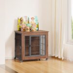 27.2" Dog Crate Furniture with Wheels for Small Dogs, Heavy Duty Dog Kennel Indoor with 2 Doors, Wooden Pet Cage End Table, Double-Doors Sturdy Metal Dog Cage for Anxiety Dog - Image 4