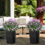 2 Pack Outdoor Tall Plastic Planter Set, Large Flower Pots with Drainage Holes, Durable Plant Pots for Porch Entryway Patio Yard Garden, Dark Brown - Image 8
