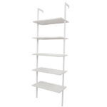 5-Shelf Wood Ladder Bookcase with Metal Frame, Industrial 5-Tier Modern Ladder Shelf Wood Shelves,White - Image 7