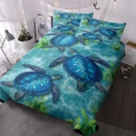 3pcs Sea Turtle Duvet Cover, Blue Ocean Watercolor Sea Turtle Bedding Set, Tropical Underwater Turtle Bedspread with Pillowcases, Coastal Beach Themed Bedroom Decor temu can only be self-picked up