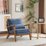 Mid-Century Oak Accent Chair - Deep Navy Blue Chenille Upholstered Single Lounge Chair, Sturdy Wood Frame Indoor Armchair (330LBS Weight Capacity) - Image 13