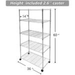 5-Shelf Shelving Shelves Unit with Wheels Steel Organizer,36"Wx14"Dx60"H,Silver - Image 2