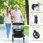 2-in-1 Blue Rollator Walker & Wheelchair - 330 lbs Capacity, 8" PVC Wheels + X-Shaped Structure (Stability), Ideal for Seniors/Disabled - Image 9